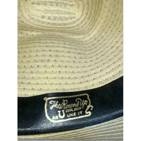 The Round Up Curl Brim Cowboy Rodeo Western Hat Feathers Size 6 3/4 - Picture 8 of 11